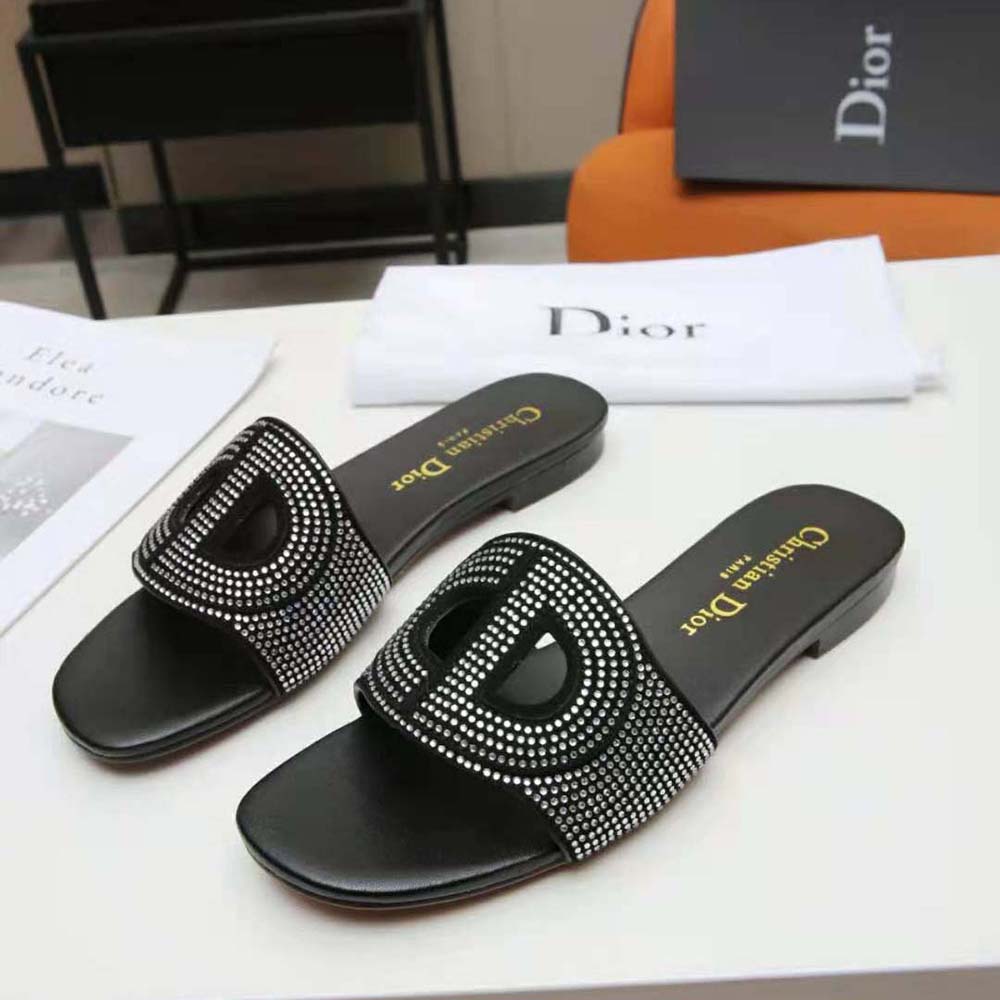 Dior Women D-Club Slide Black Suede Calfskin with Silver-Finish Strass - image 4