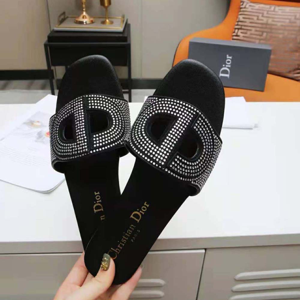 Dior Women D-Club Slide Black Suede Calfskin with Silver-Finish Strass - image 5