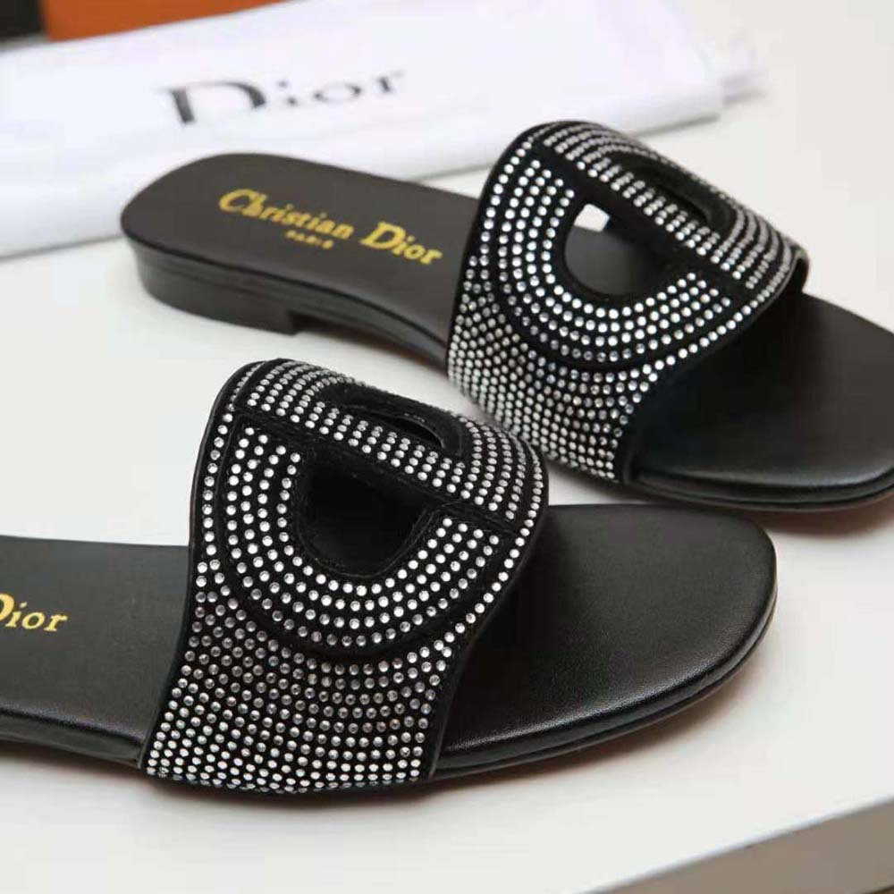 Dior Women D-Club Slide Black Suede Calfskin with Silver-Finish Strass - image 9
