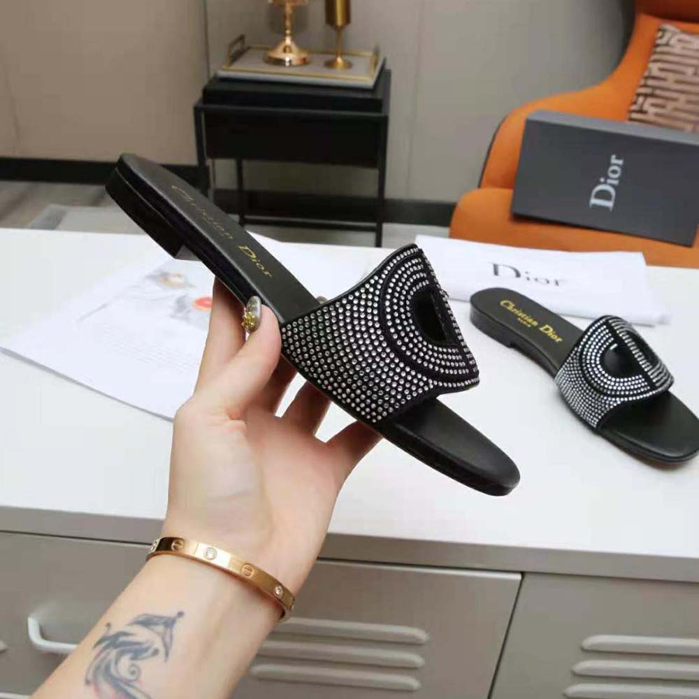 Dior Women D-Club Slide Black Suede Calfskin with Silver-Finish Strass - image 8