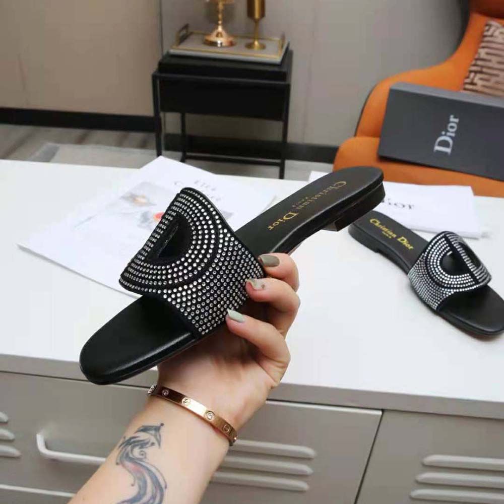 Dior Women D-Club Slide Black Suede Calfskin with Silver-Finish Strass - image 7