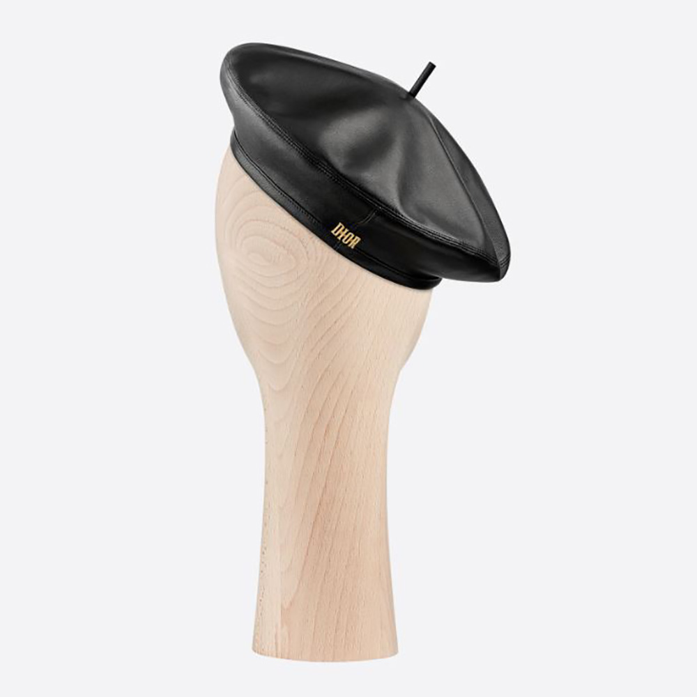 Front angle of Dior Women D-Dream Beret Black Lambskin showing silhouette