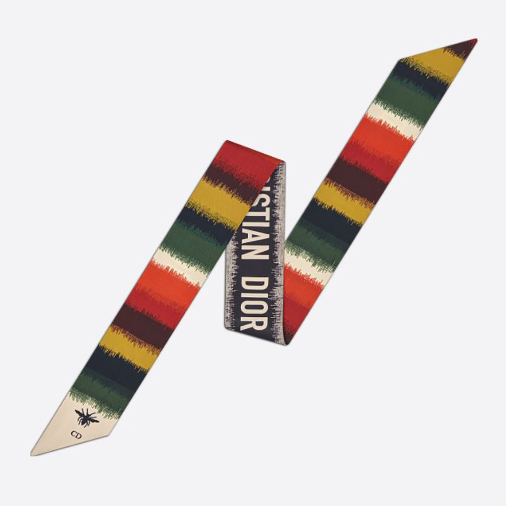 Front view of Dior Women D-Stripes Mitzah Scarf multicolor silk twill