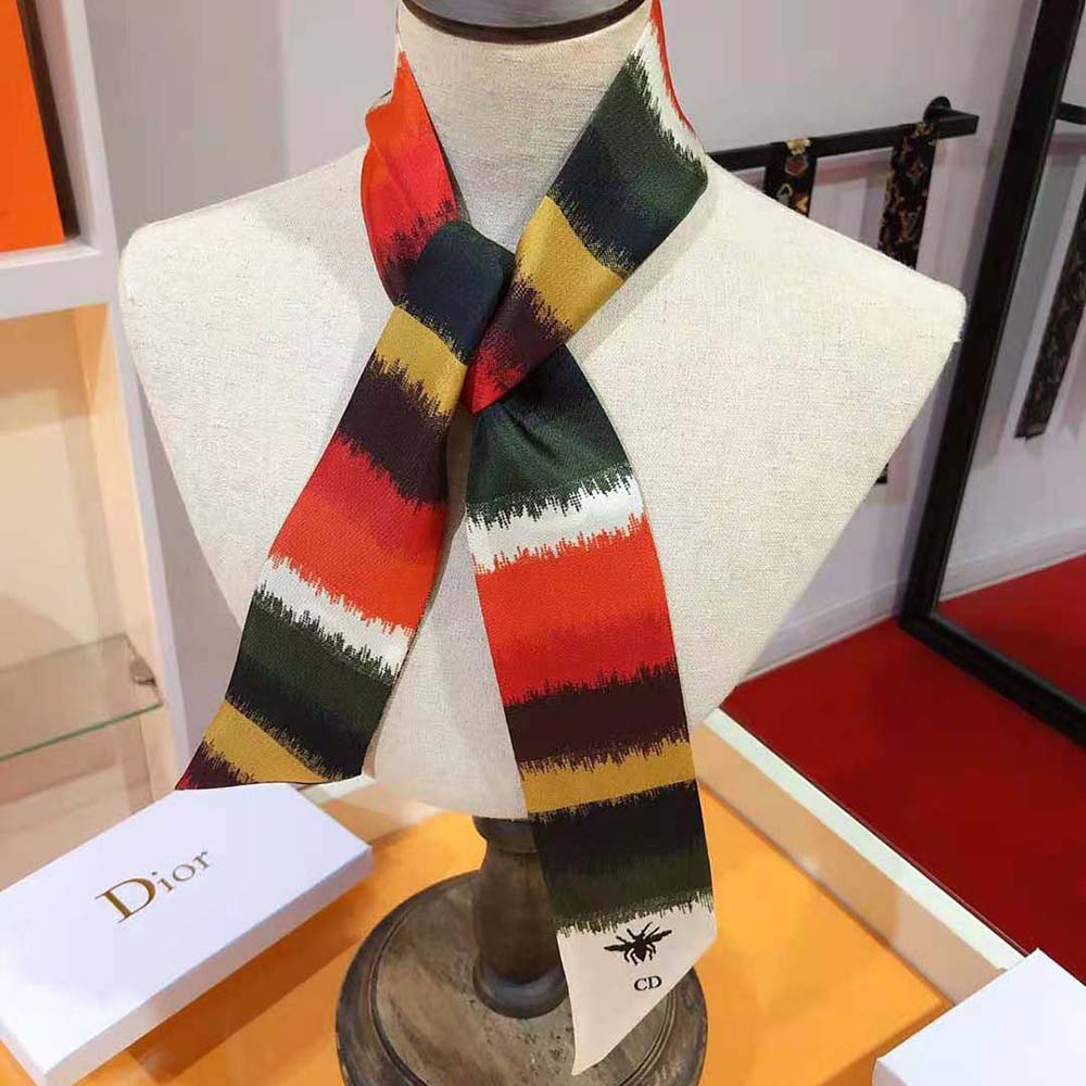 Dior Women D-Stripes Mitzah Scarf Multicolor Silk Twill - image 4