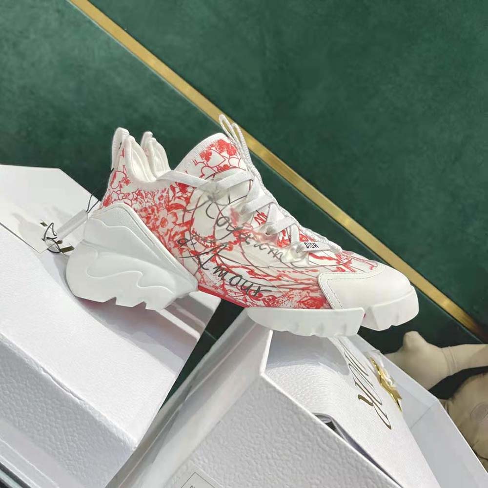 Dior Women D-connect Dioramour Sneaker White and Red D-Royaume d’Amour Printed Technical Fabric - image 9