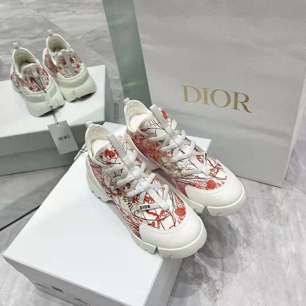 Dior Women D-connect Dioramour Sneaker White and Red D-Royaume d’Amour Printed Technical Fabric - image 6