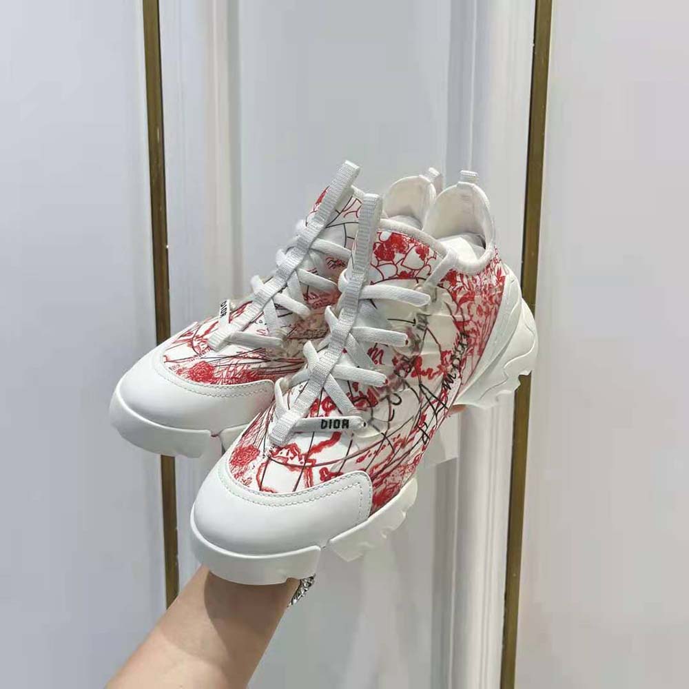 Dior Women D-connect Dioramour Sneaker White and Red D-Royaume d’Amour Printed Technical Fabric - image 10