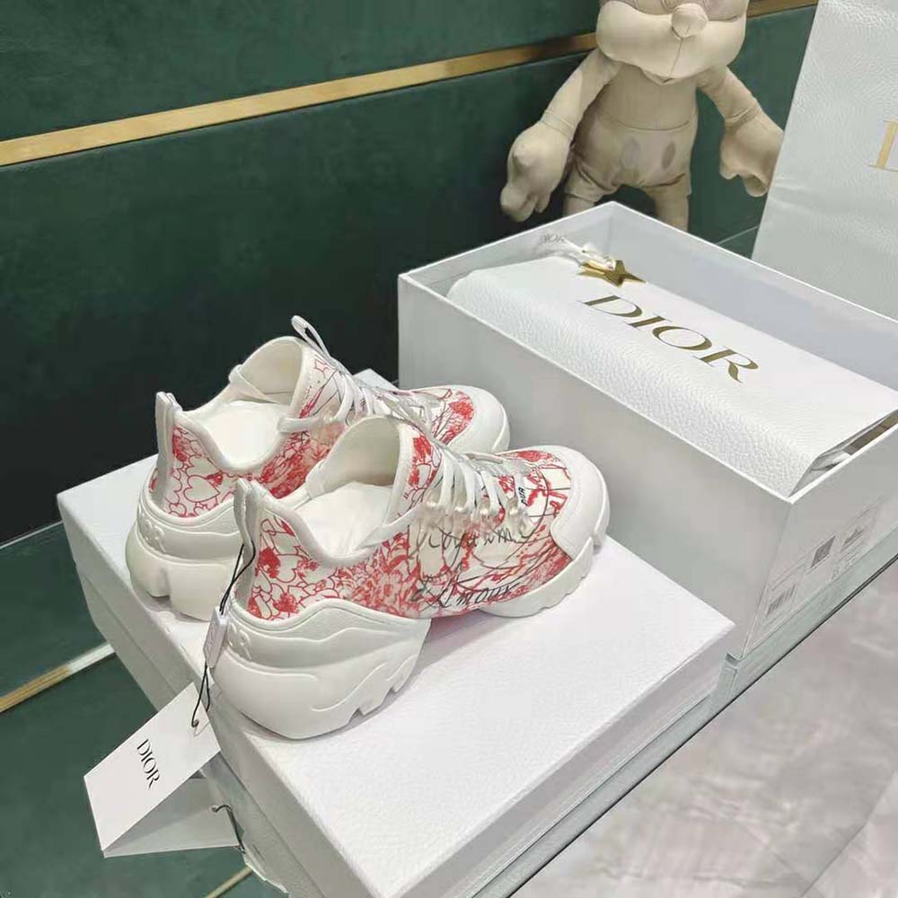 Dior Women D-connect Dioramour Sneaker White and Red D-Royaume d’Amour Printed Technical Fabric - image 8