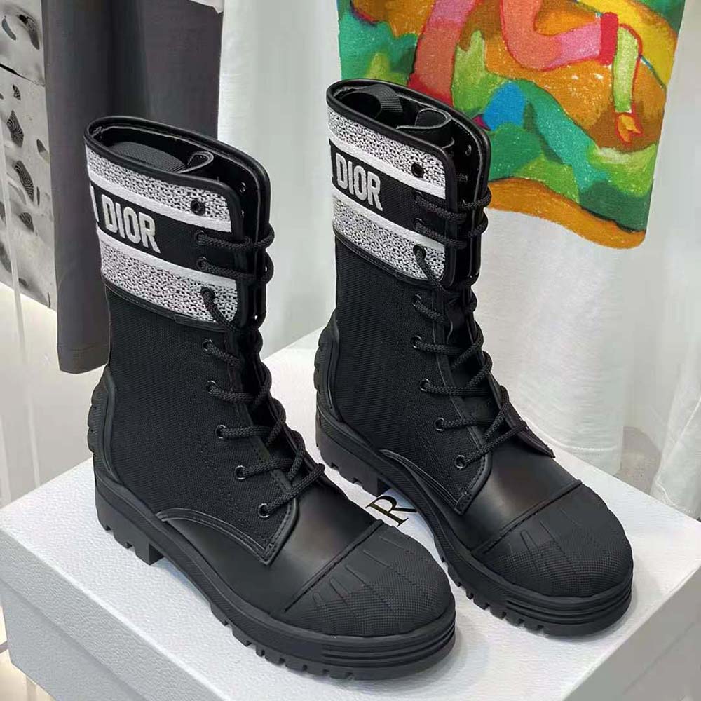 Dior Women D-major Ankle Boot Black and White Technical Fabric and Black Calfskin - image 4