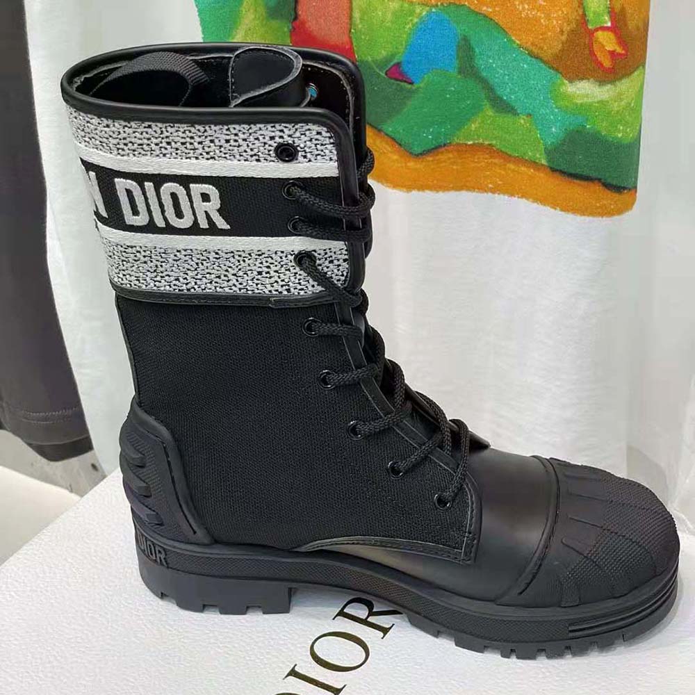 Dior Women D-major Ankle Boot Black and White Technical Fabric and Black Calfskin - image 7