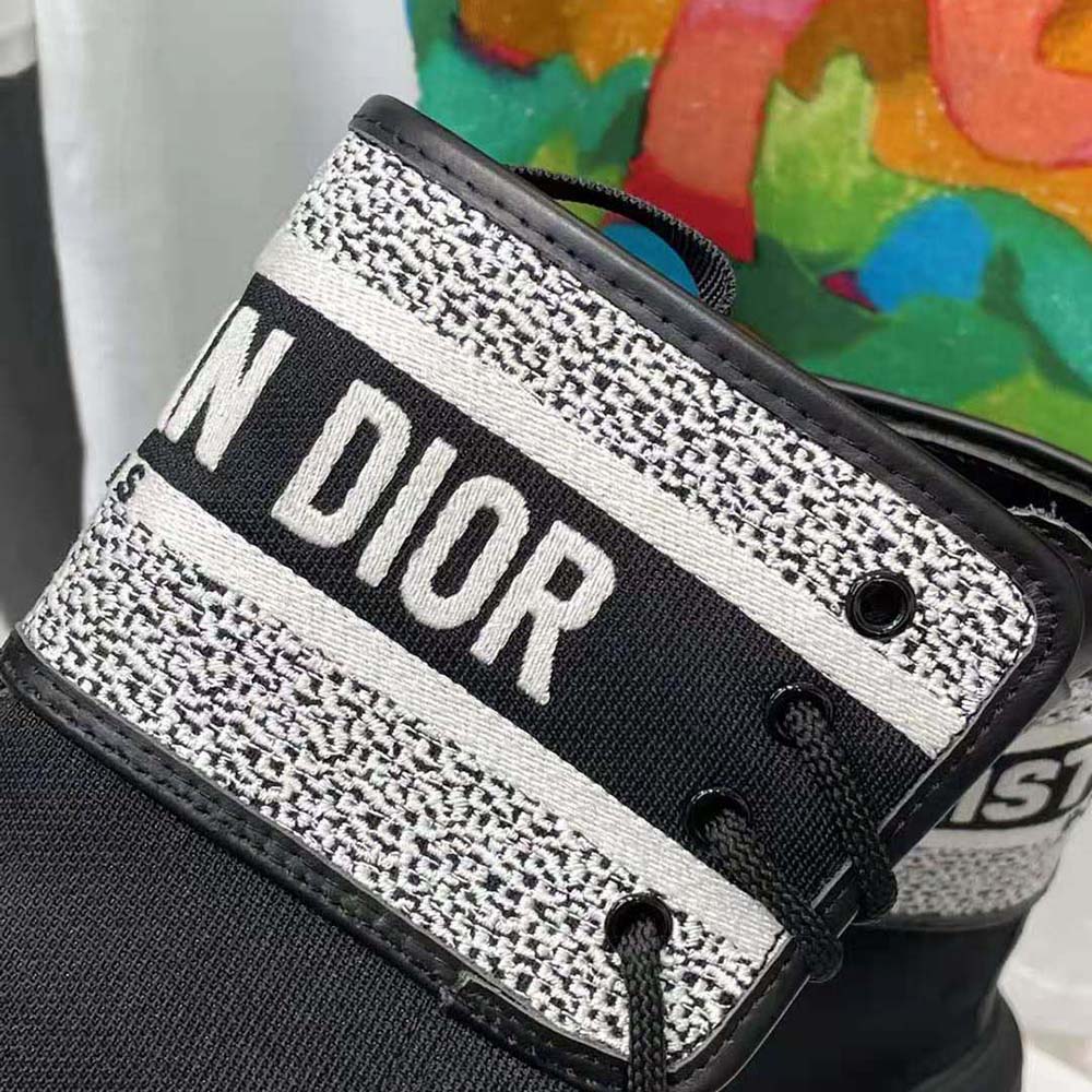 Dior Women D-major Ankle Boot Black and White Technical Fabric and Black Calfskin - image 9