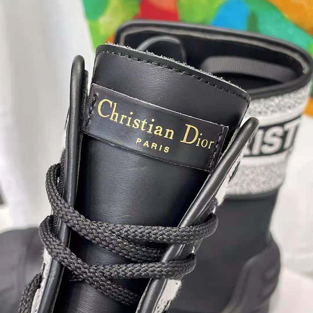 Dior Women D-major Ankle Boot Black and White Technical Fabric and Black Calfskin - image 8