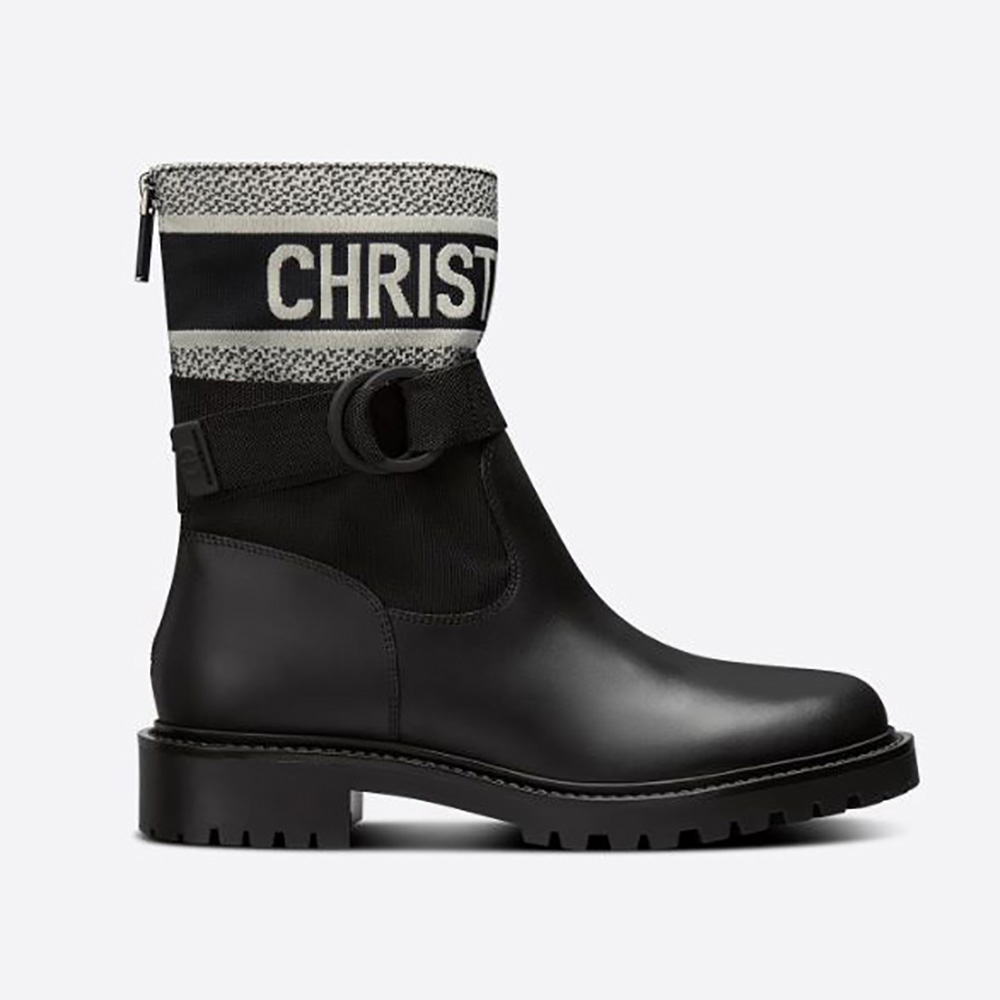Side view of Dior Women D-major Ankle Boot in black calfskin