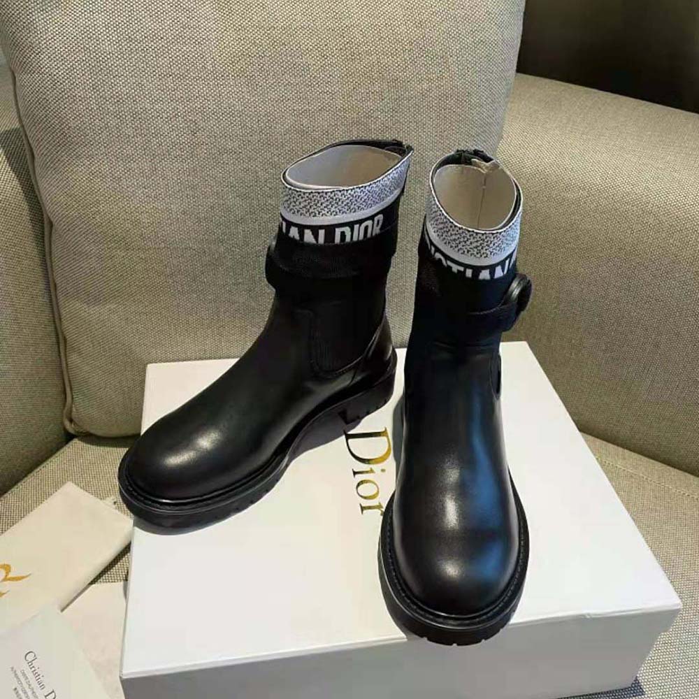 Dior Women D-major Ankle Boot White and Black Technical Fabric and Black Calfskin - image 4