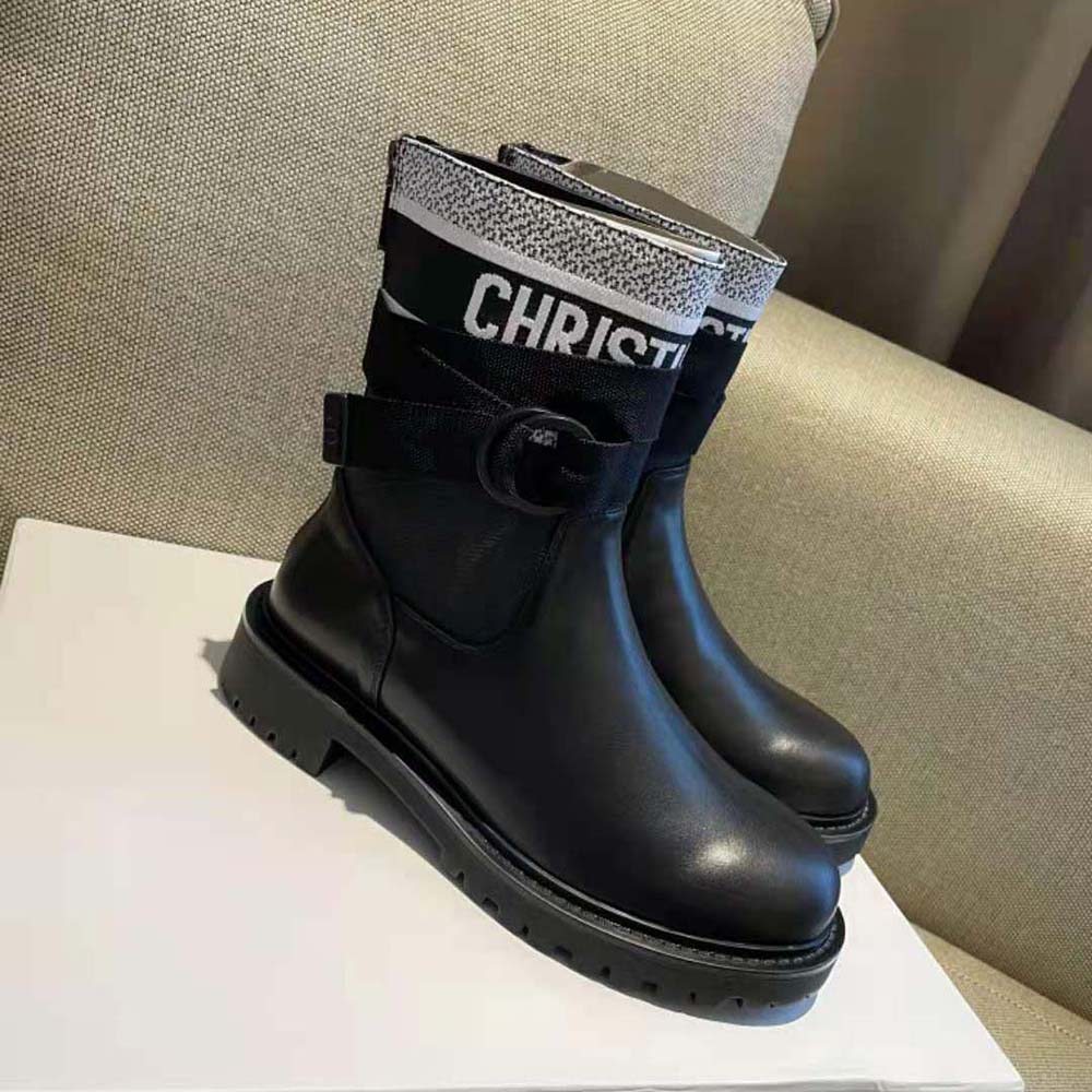 Dior Women D-major Ankle Boot White and Black Technical Fabric and Black Calfskin - image 5