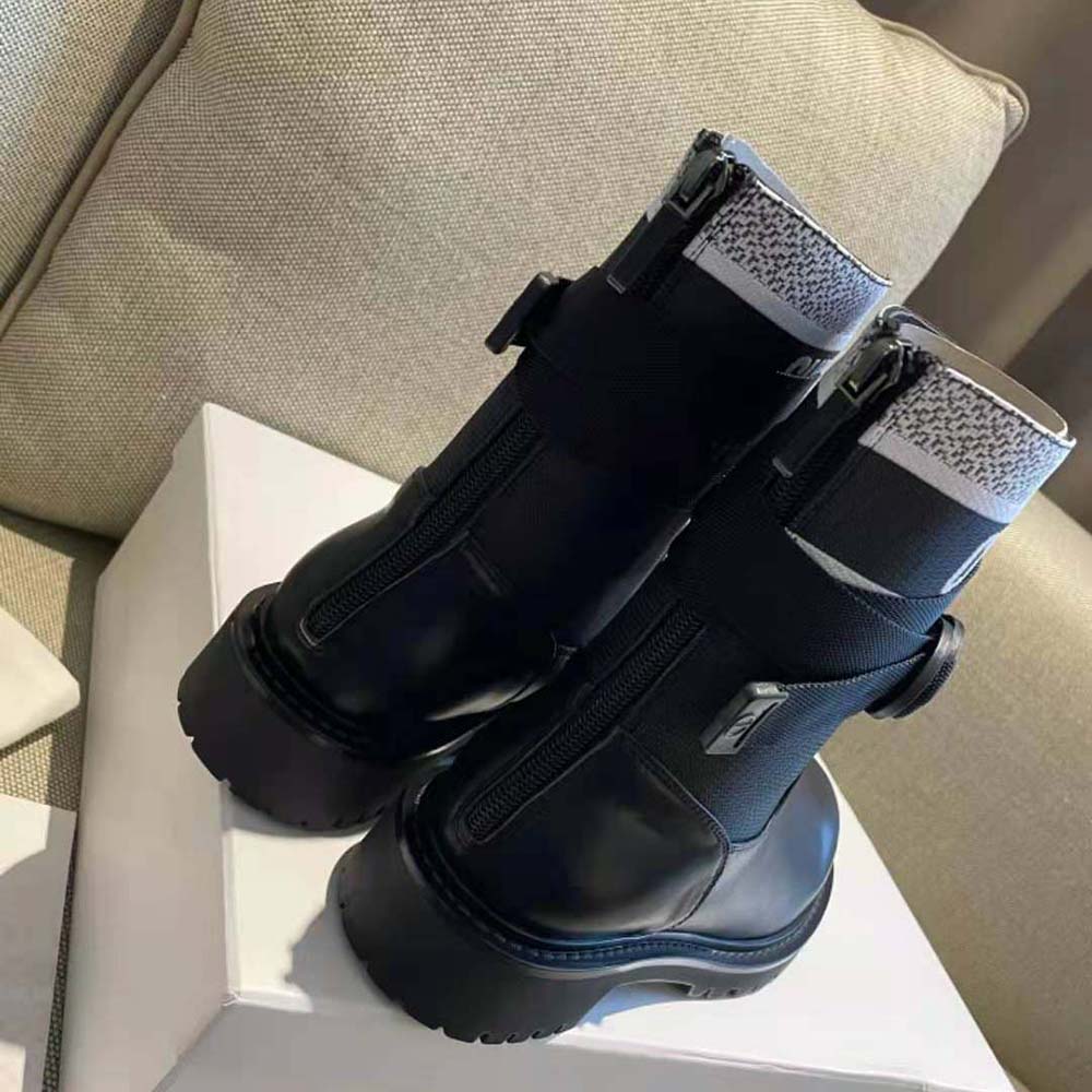 Dior Women D-major Ankle Boot White and Black Technical Fabric and Black Calfskin - image 6