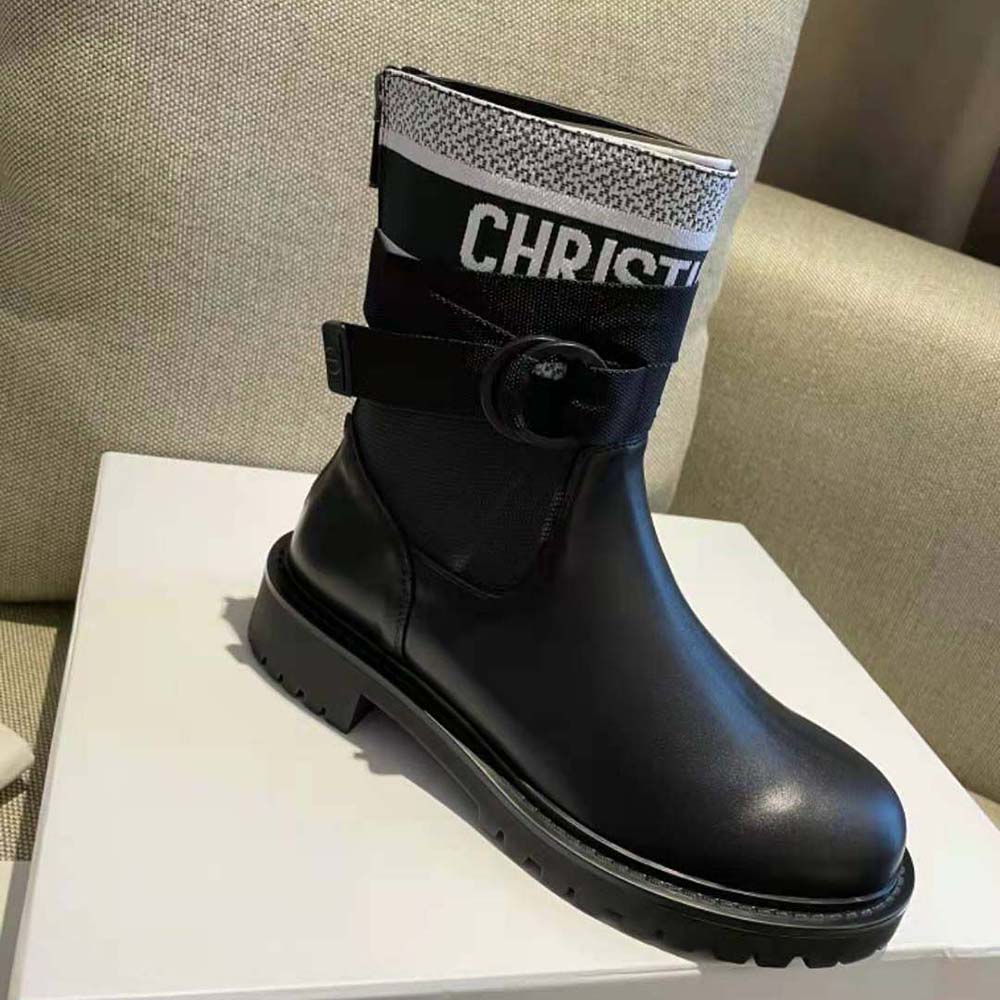 Dior Women D-major Ankle Boot White and Black Technical Fabric and Black Calfskin - image 7