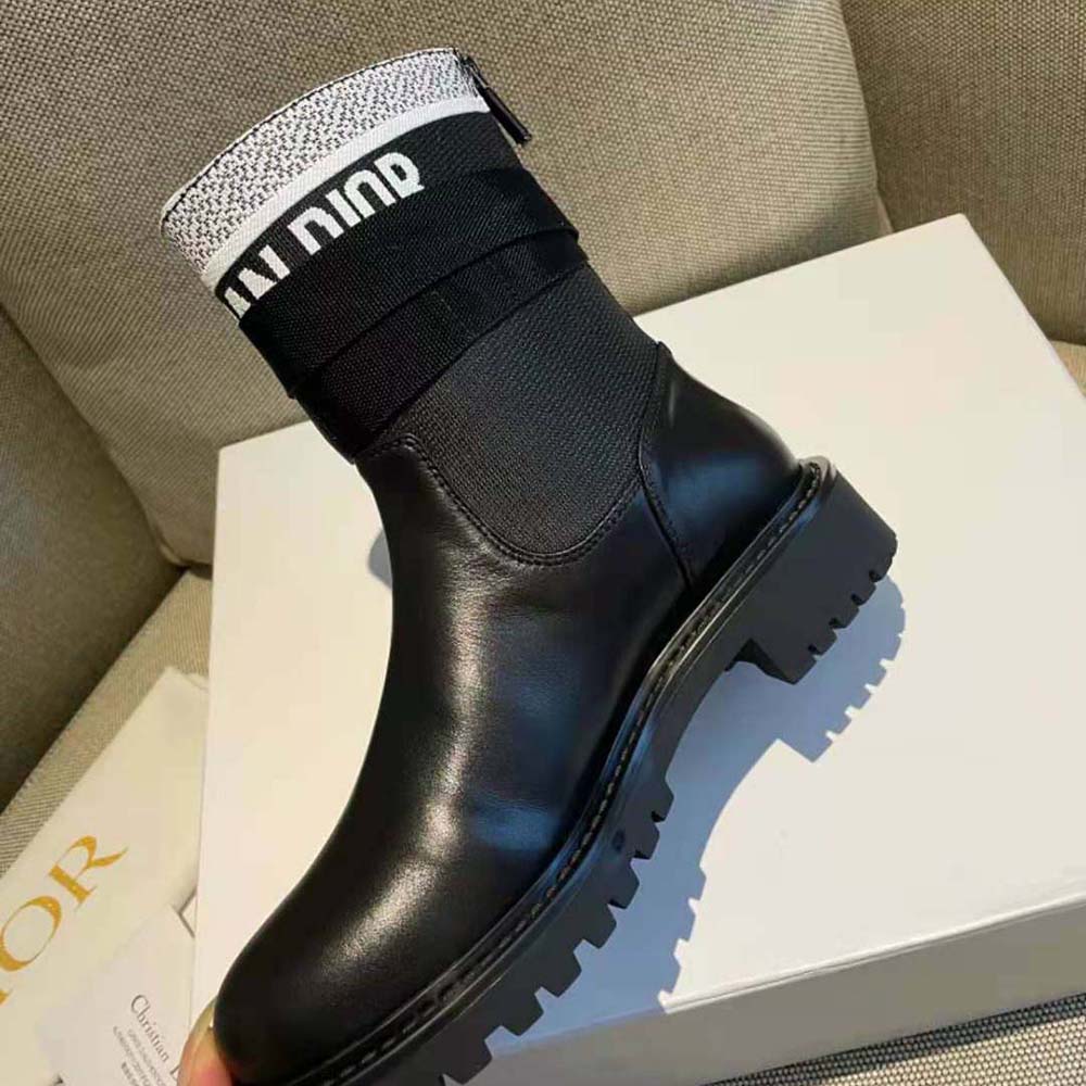 Dior Women D-major Ankle Boot White and Black Technical Fabric and Black Calfskin - image 8