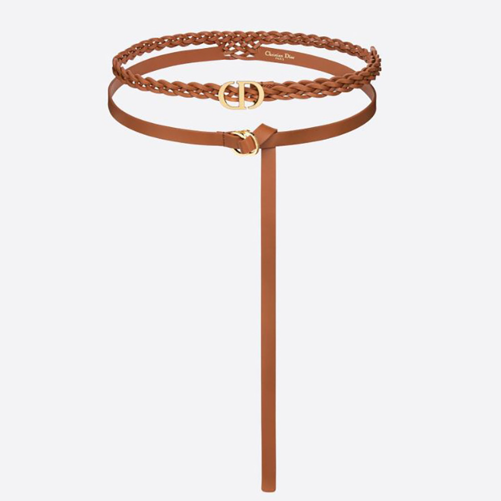 Front view of Dior Women DiorDouble belt Cognac-Color smooth and braided calfskin