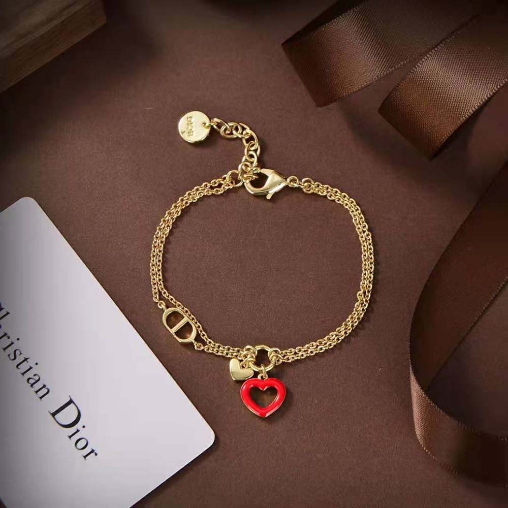 Side view of Dior Women Dioramour Bracelet showing adjustable clasp and heart charm