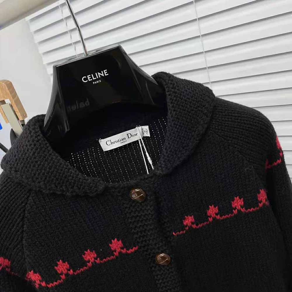 Dior Women Dioramour Cardigan Navy Blue White and Red Wool and Cashmere - image 4