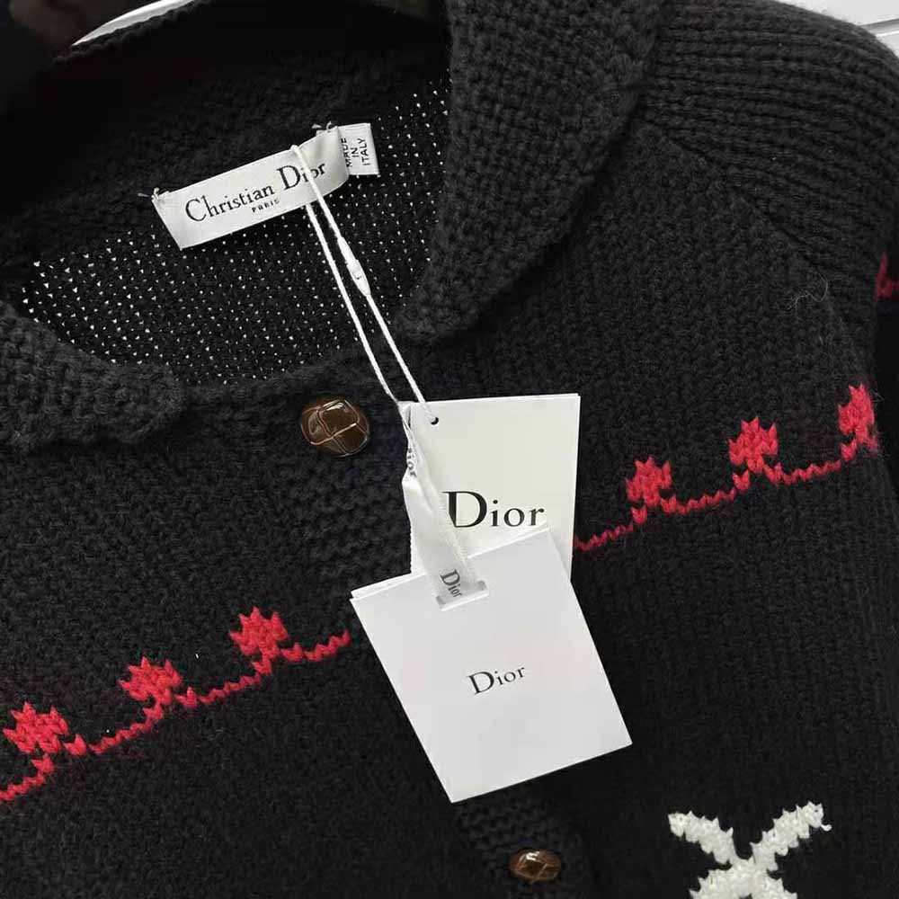 Dior Women Dioramour Cardigan Navy Blue White and Red Wool and Cashmere - image 8