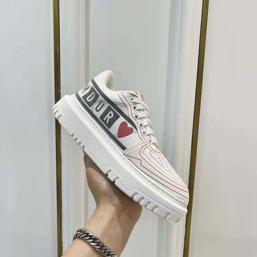 Dior Women Dioramour Dior Addict Sneaker White Black and Red D-Chess Heart Calfskin and Technical Fabric - image 8
