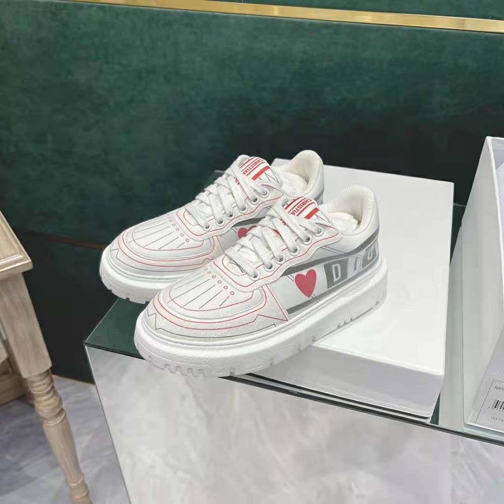 Dior Women Dioramour Dior Addict Sneaker White Black and Red D-Chess Heart Calfskin and Technical Fabric - image 7