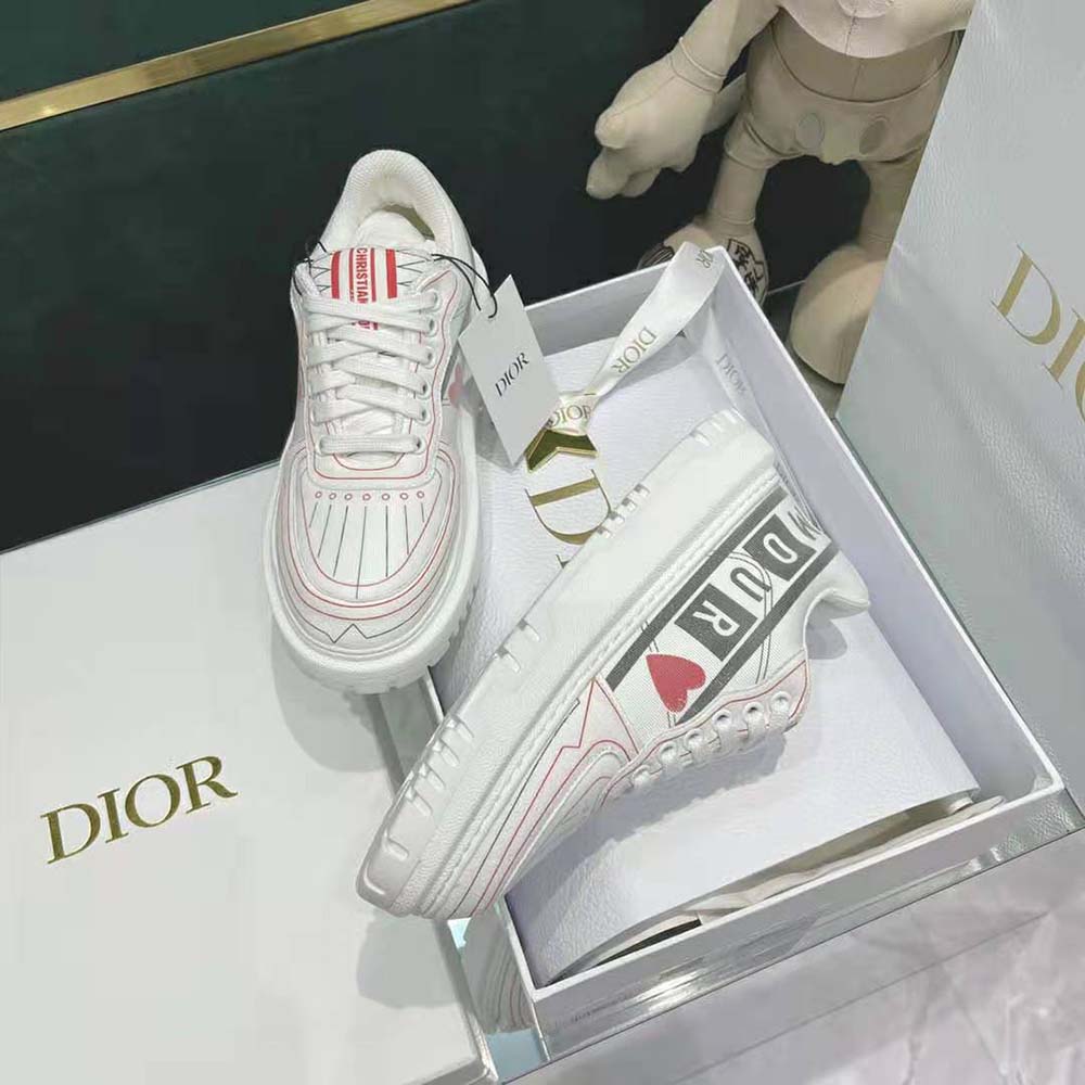 Dior Women Dioramour Dior Addict Sneaker White Black and Red D-Chess Heart Calfskin and Technical Fabric - image 5
