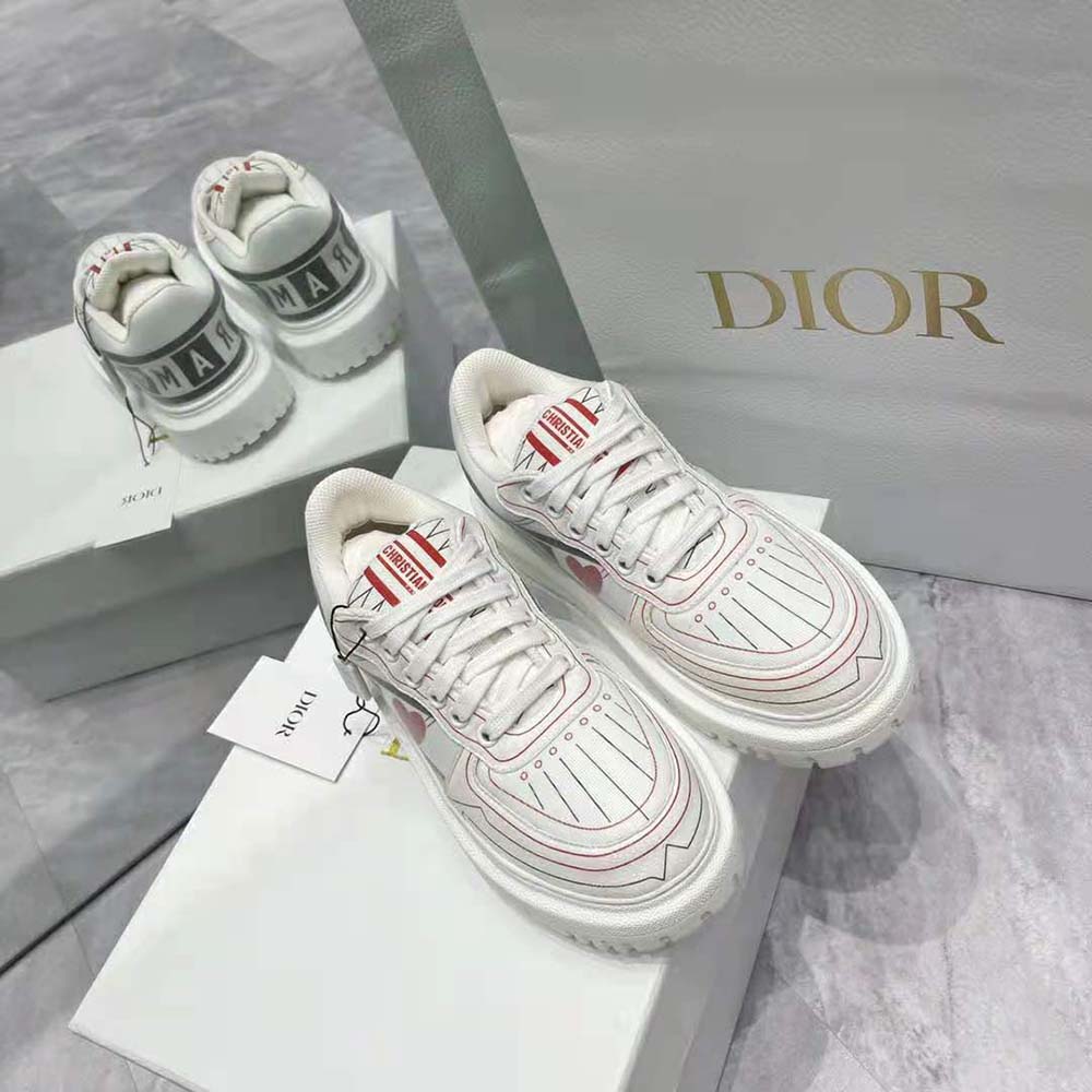Dior Women Dioramour Dior Addict Sneaker White Black and Red D-Chess Heart Calfskin and Technical Fabric - image 4