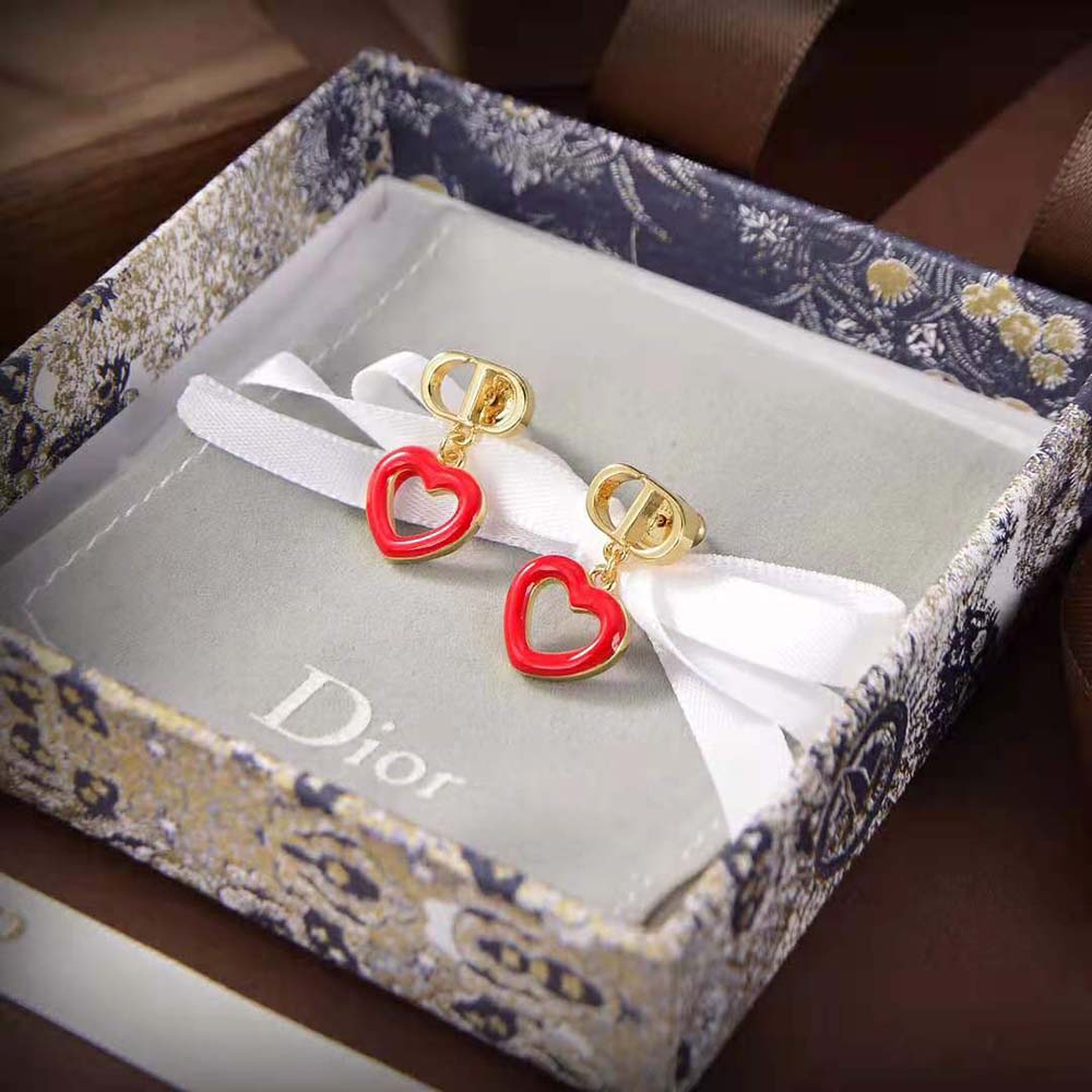 Dior Women Dioramour Earrings Gold-Finish Metal and Red Lacquer - image 5