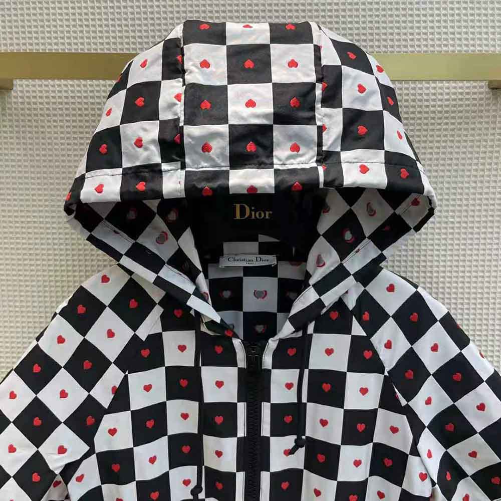 Dior Women Dioramour Hooded Short Dress Black White and Red D-Chess Heart Technical Taffeta Jacquard - image 4