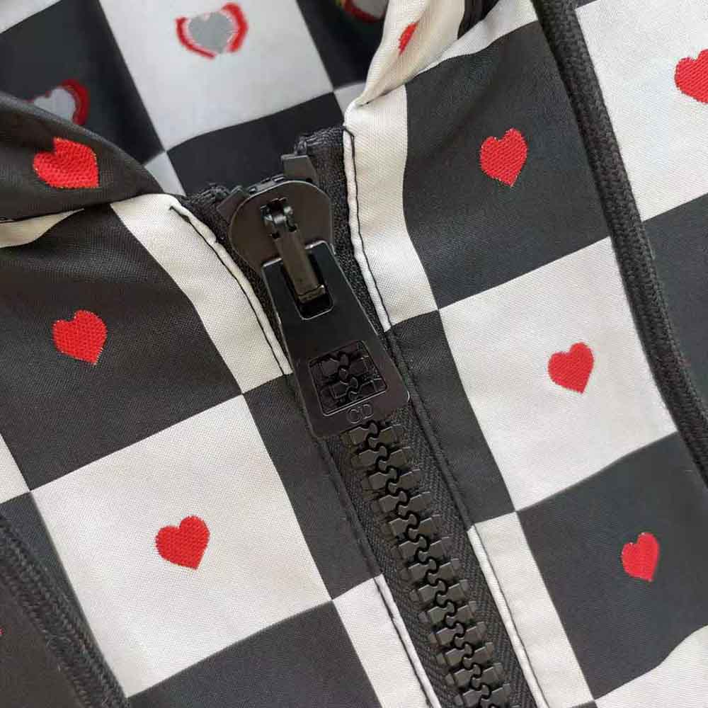 Dior Women Dioramour Hooded Short Dress Black White and Red D-Chess Heart Technical Taffeta Jacquard - image 9