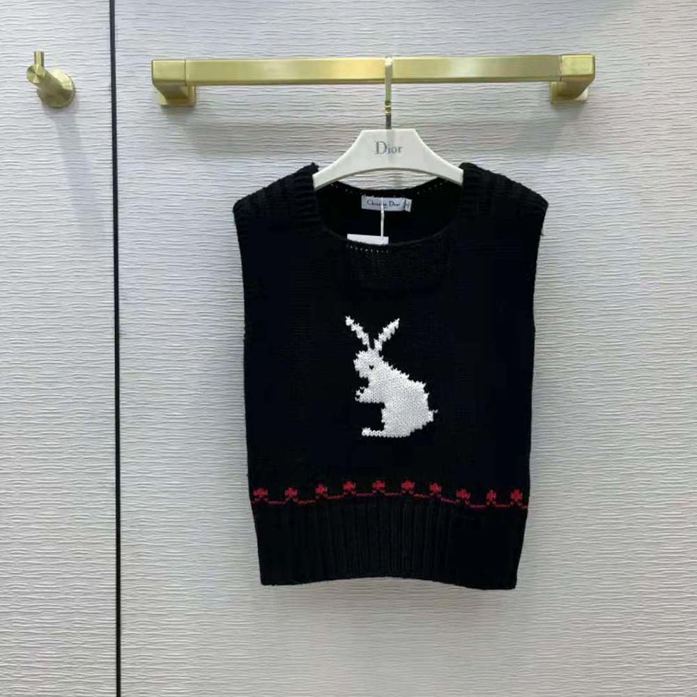 Side angle showcasing silhouette of Dior Women Dioramour Sleeveless Sweater wool cashmere blend