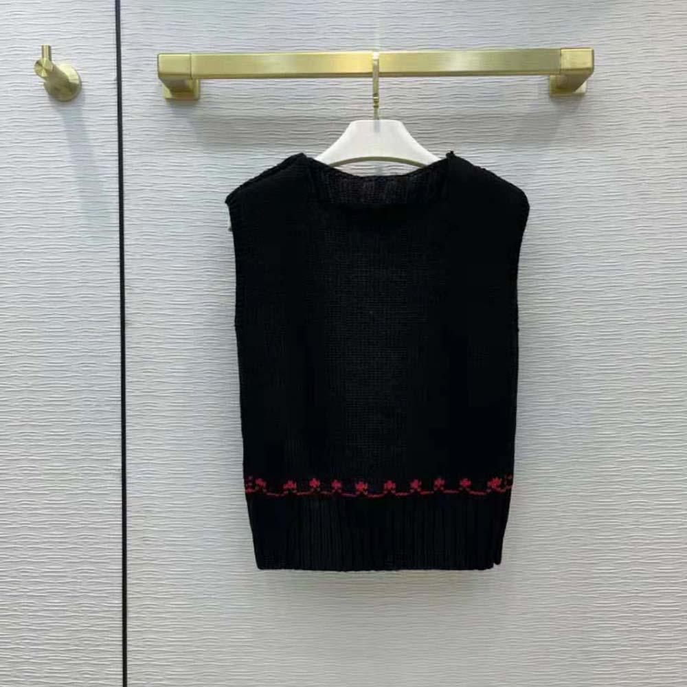 Dior Women Dioramour Sleeveless Sweater Black White and Red Wool and Cashmere - image 4