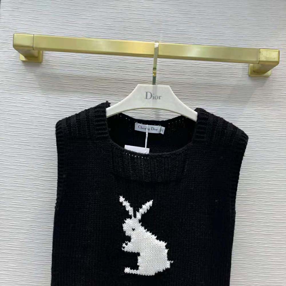 Dior Women Dioramour Sleeveless Sweater Black White and Red Wool and Cashmere - image 5
