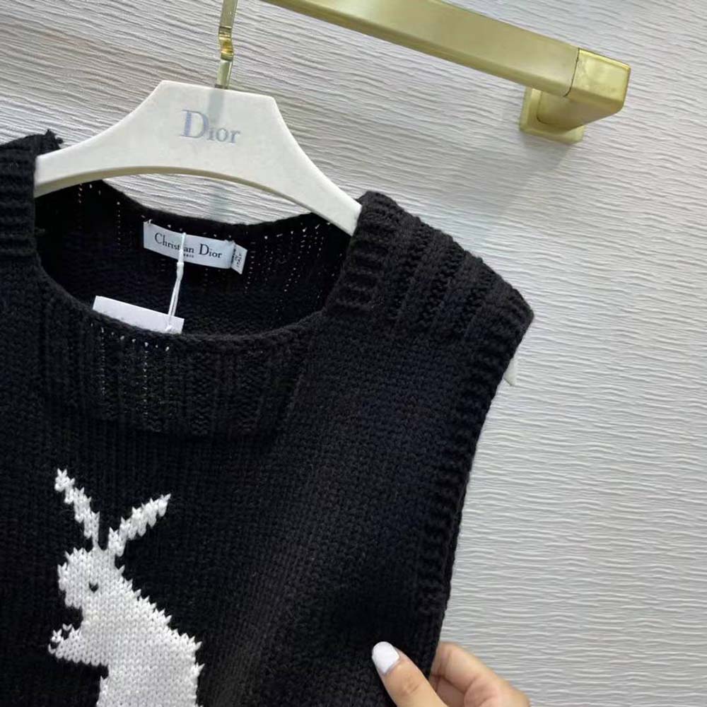 Dior Women Dioramour Sleeveless Sweater Black White and Red Wool and Cashmere - image 7