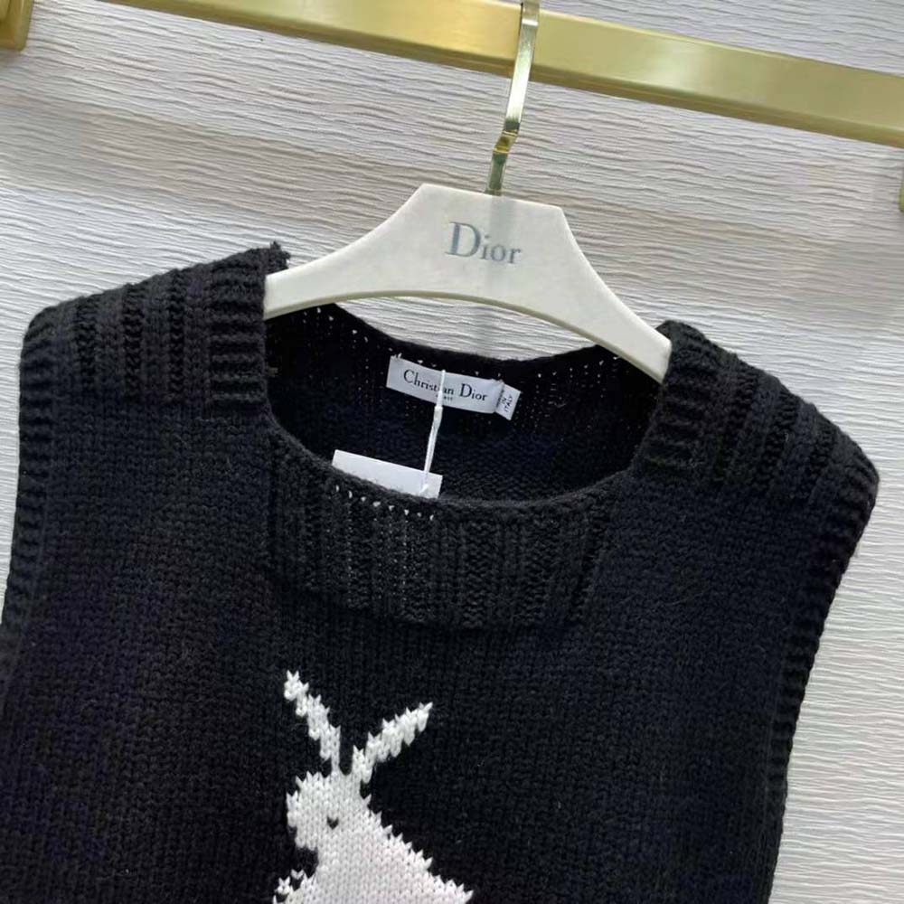 Dior Women Dioramour Sleeveless Sweater Black White and Red Wool and Cashmere - image 6
