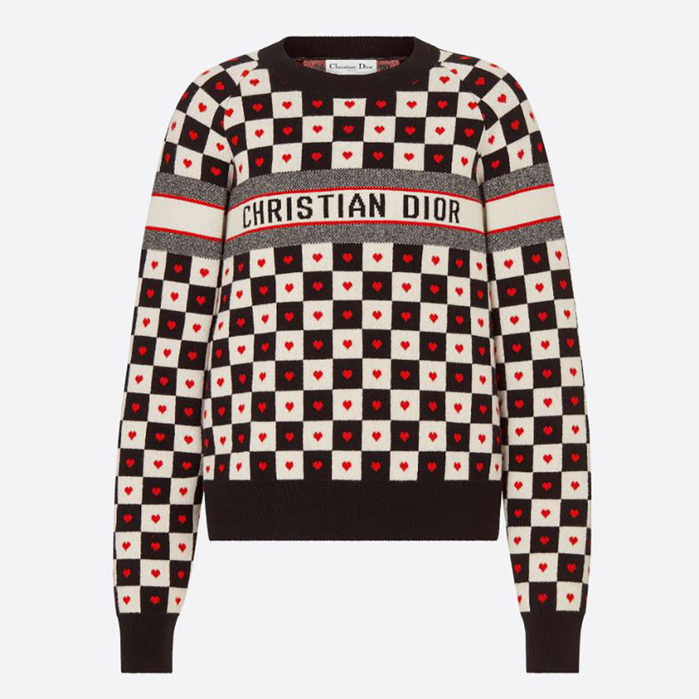 Front view of Dior Women Dioramour Sweater with D-Chess heart motif