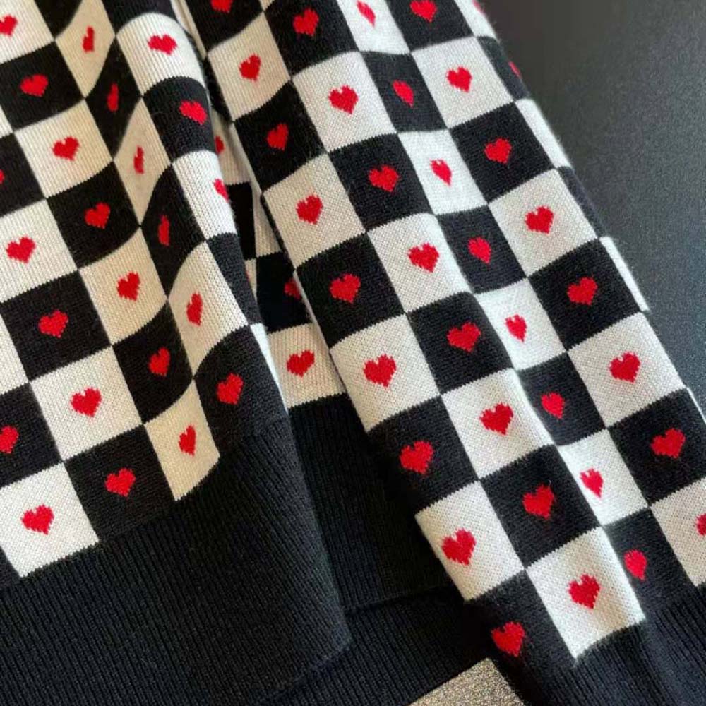 Dior Women Dioramour Sweater Black White and Red D-Chess Heart Double-Sided Technical Cashmere Knit and Wool - image 6