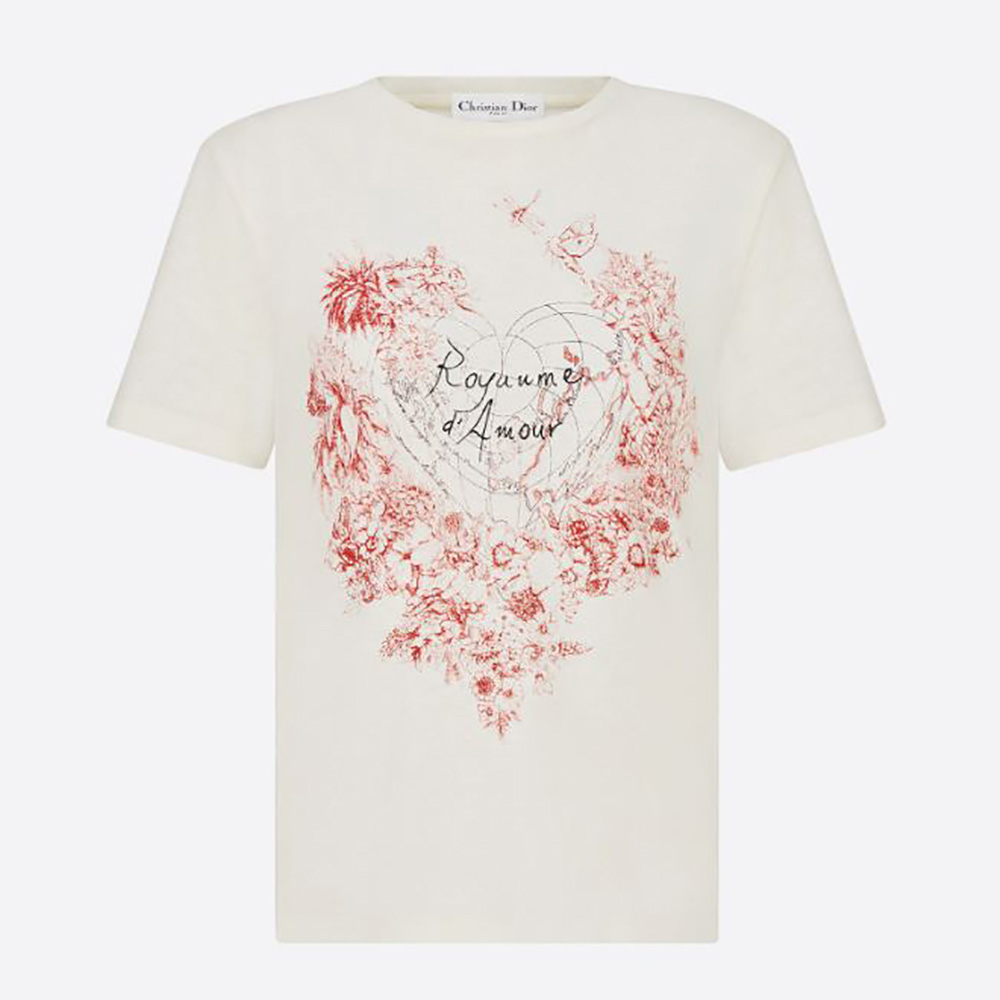 Front view of Dior Women Dioramour T-shirt Ecru in white
