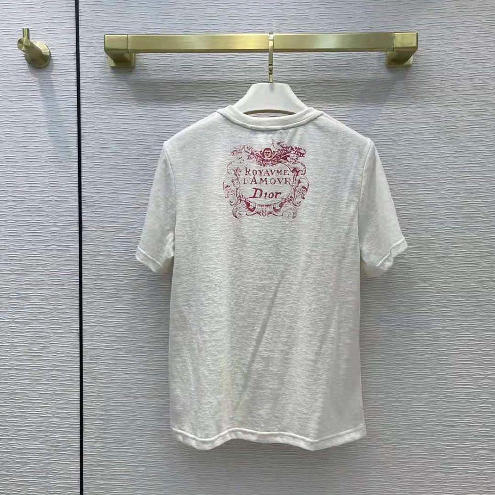 Dior Women Dioramour T-shirt Ecru D-Royaume D Amour Cotton Jersey and Linen - image 4