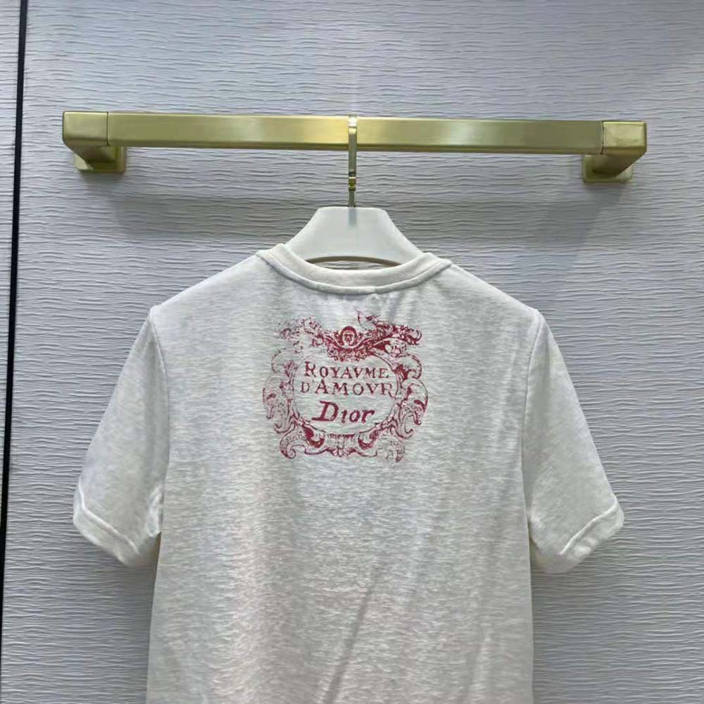 Dior Women Dioramour T-shirt Ecru D-Royaume D Amour Cotton Jersey and Linen - image 6