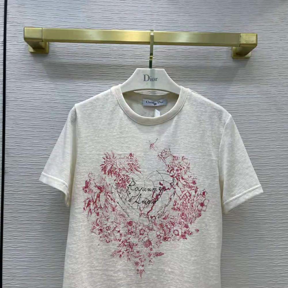 Dior Women Dioramour T-shirt Ecru D-Royaume D Amour Cotton Jersey and Linen - image 5