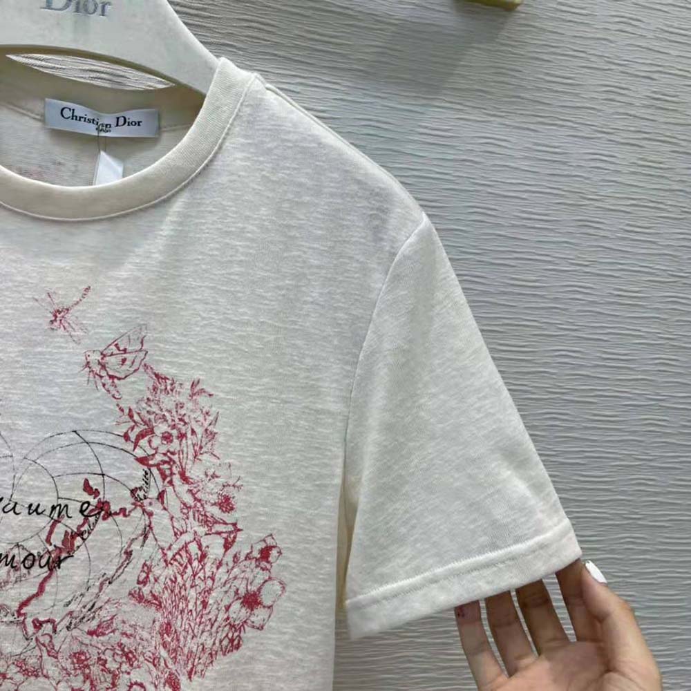 Dior Women Dioramour T-shirt Ecru D-Royaume D Amour Cotton Jersey and Linen - image 9