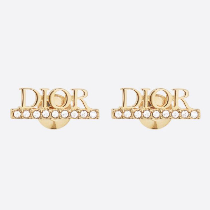 Close-up side view of Dior Women Dio(r)evolution Stud Earrings gold finish