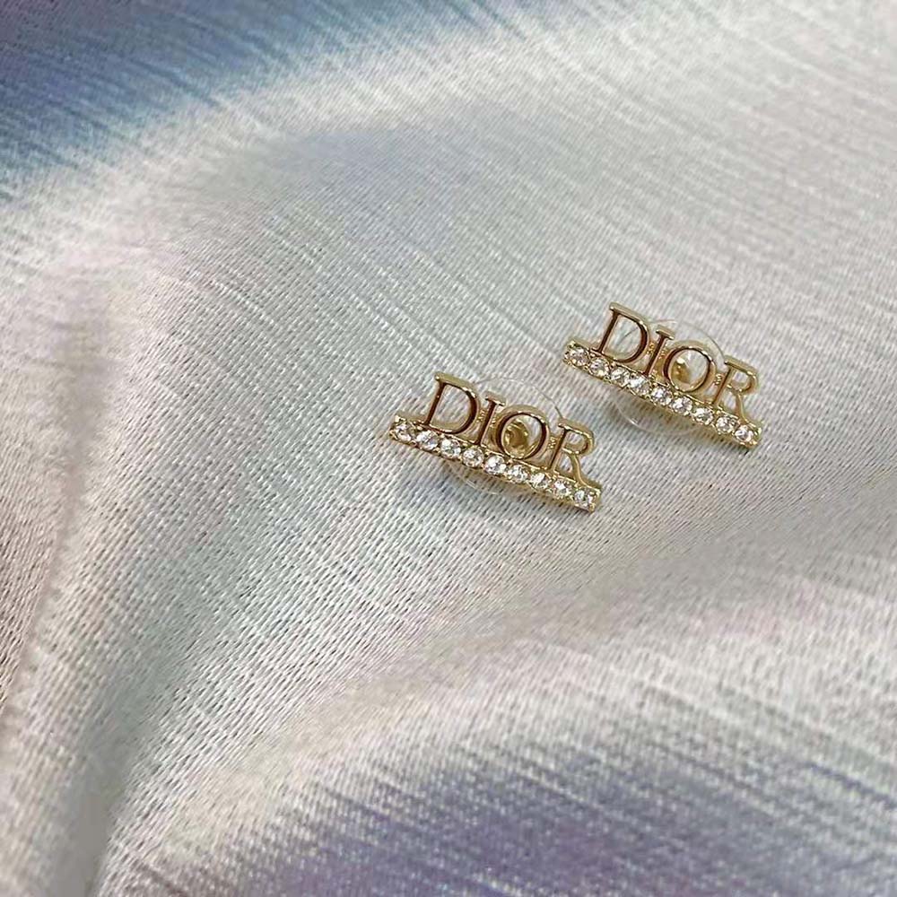 Front view showing white crystal details on Dior Women Dio(r)evolution Stud Earrings