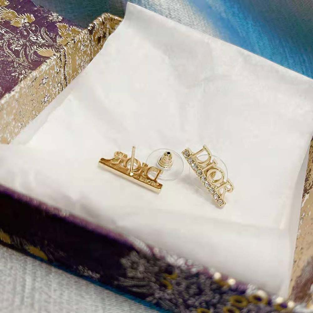 Dior Women Dio(r)evolution Stud Earrings Gold-Finish Metal and White Crystals - image 5