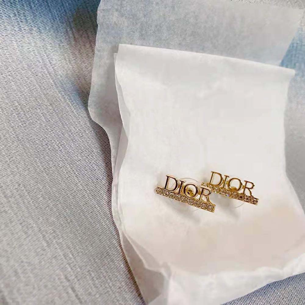Dior Women Dio(r)evolution Stud Earrings Gold-Finish Metal and White Crystals - image 4