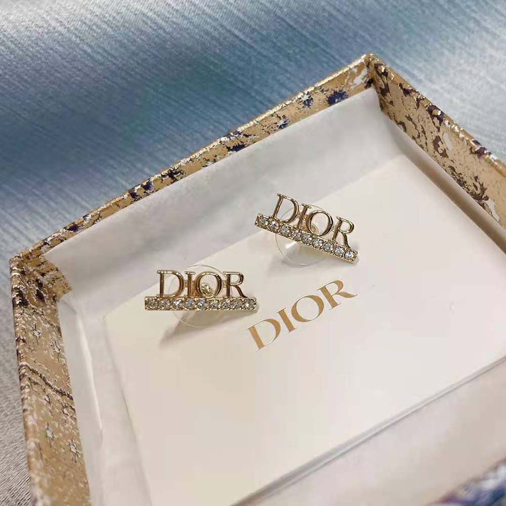 Dior Women Dio(r)evolution Stud Earrings Gold-Finish Metal and White Crystals - image 7